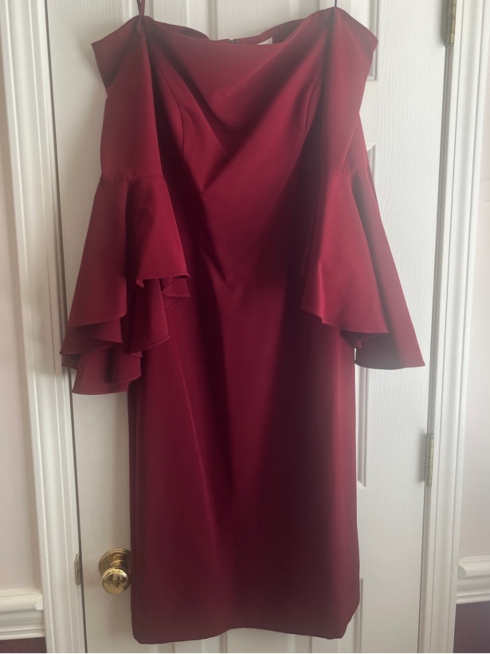 Milly Off-the-Shoulder Ruffle sleeve Burgundy Dress